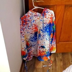 Zip up hooded athletic jacket multi colored xl with pockets